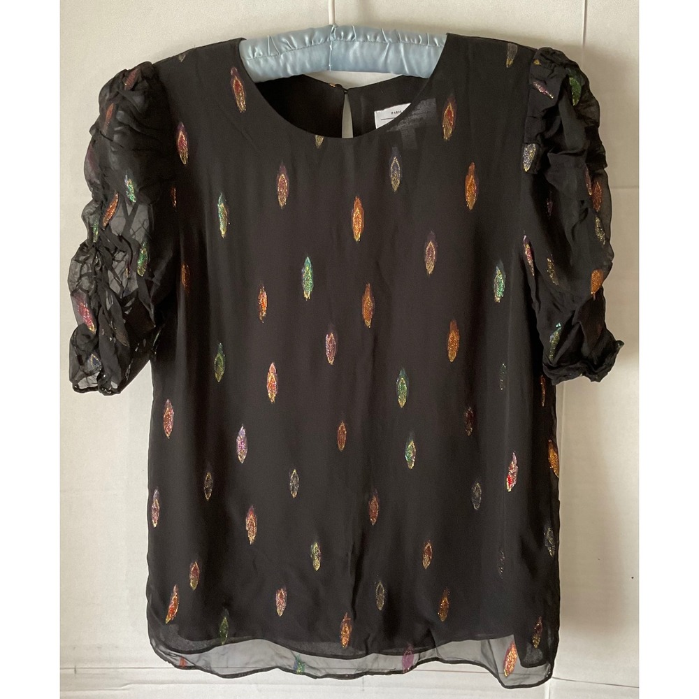 & Other Stories Paris Atelier Black Metallic Fil Coupe Puff Sleeve Blouse US 0